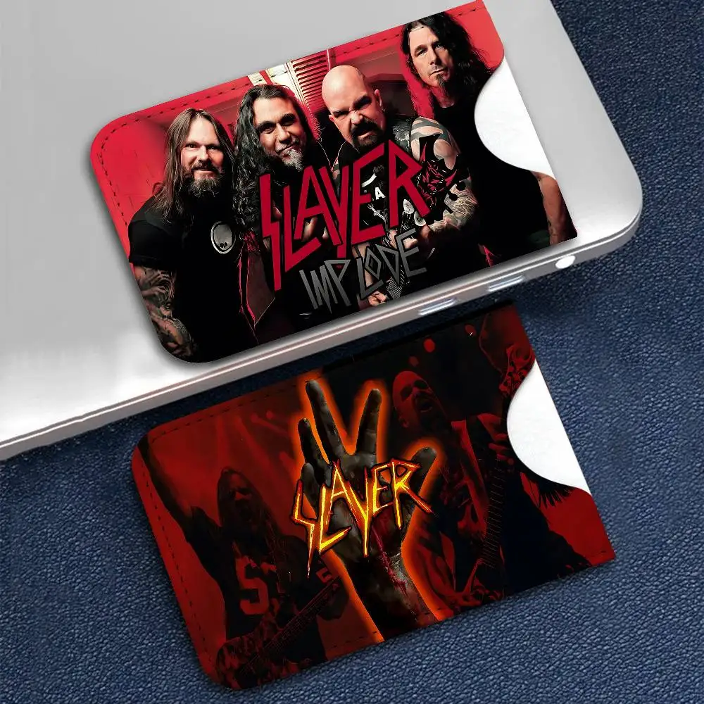 S-Slayer H-Heavy M-Metal Band PU Leather Slim Credit Card ID Card Organizer Portable Business Card Case for Daily Outdoor Carry