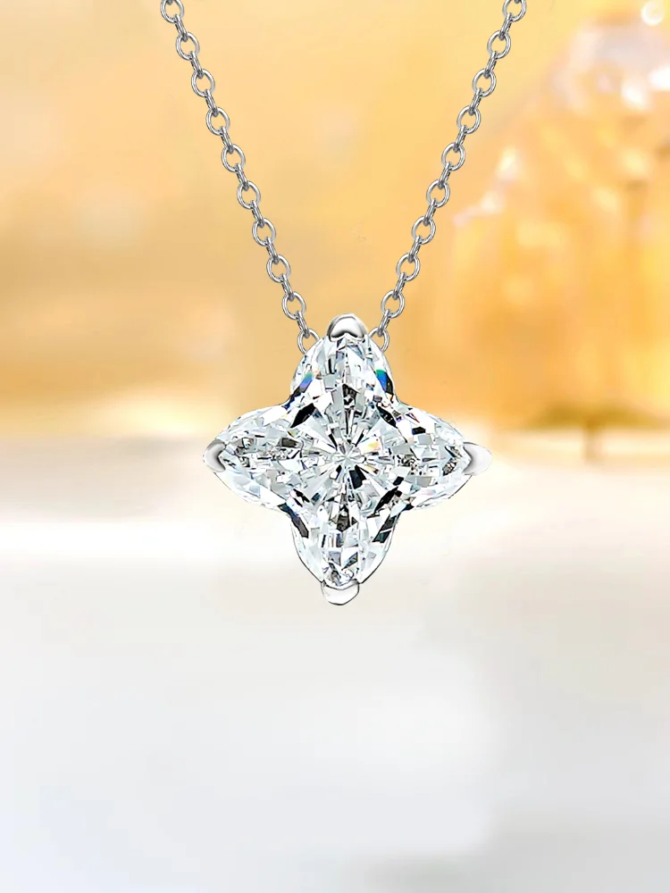 

Light luxury fashion white diamond 925 sterling silver necklace inlaid with high carbon diamond, niche retro high-end feeling