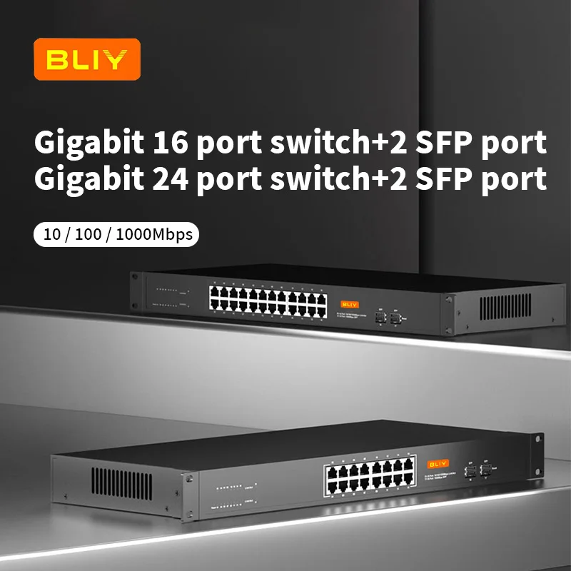 Gigabit Ethernet Switch 16‑Port RJ45 10/100/1000Mbps 2 SFP Slots Rack‑Mount Unmanaged for IP Camera CCTV Network Surveillance