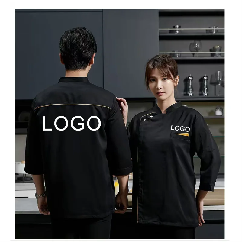 七分袖シェフ作業服ホテルレストランカフェテリアバックキッチン通気性綿シェフ作業服カスタムロゴ