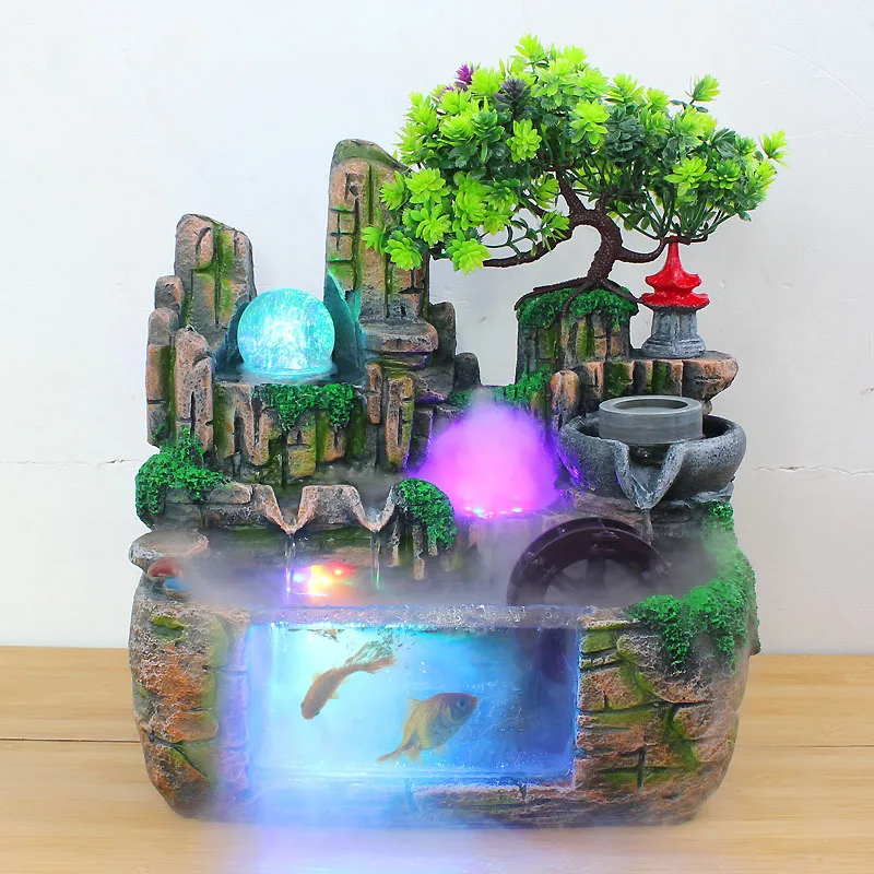Tabletop Fountain with RGB LED US Plug - Relaxing Water Feature for Office Desk, Indoor Decoration Rockery Flowing Water Bonsai