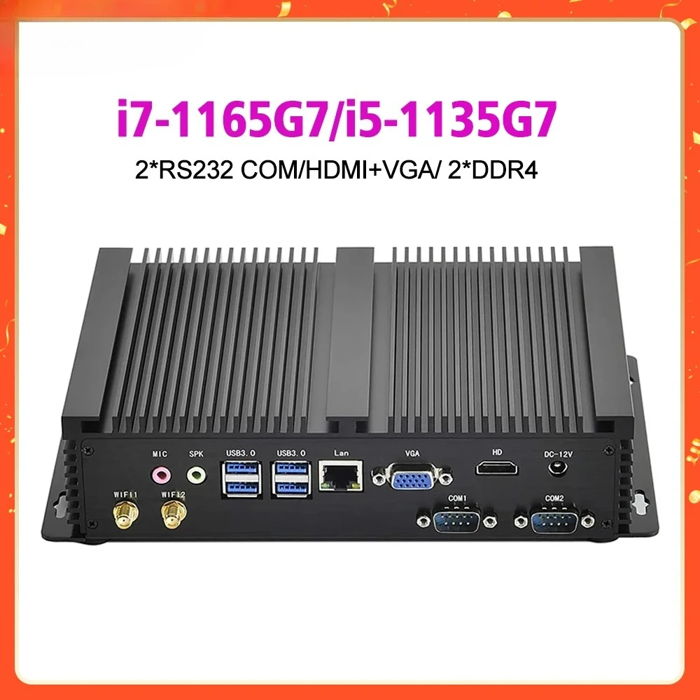 Fanless Mini PC Intel i7-1165G7 i5-1135G7 2*DDR4 M.2+MSATA+2.5''SATA 2*COM Rs232 HDMI VGA WiFi Rugged Industrial Computer