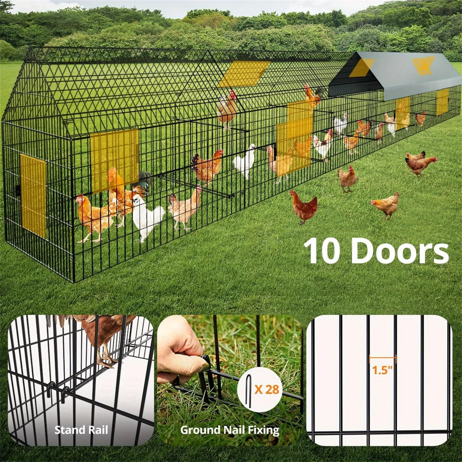 

252''X42''X44'' Chicken Coop Large Metal Chicken House, Walk-In Poultry Cage Chicken Run Pen Dog Kennel Duck House with And Anti-Ultraviolet Cover