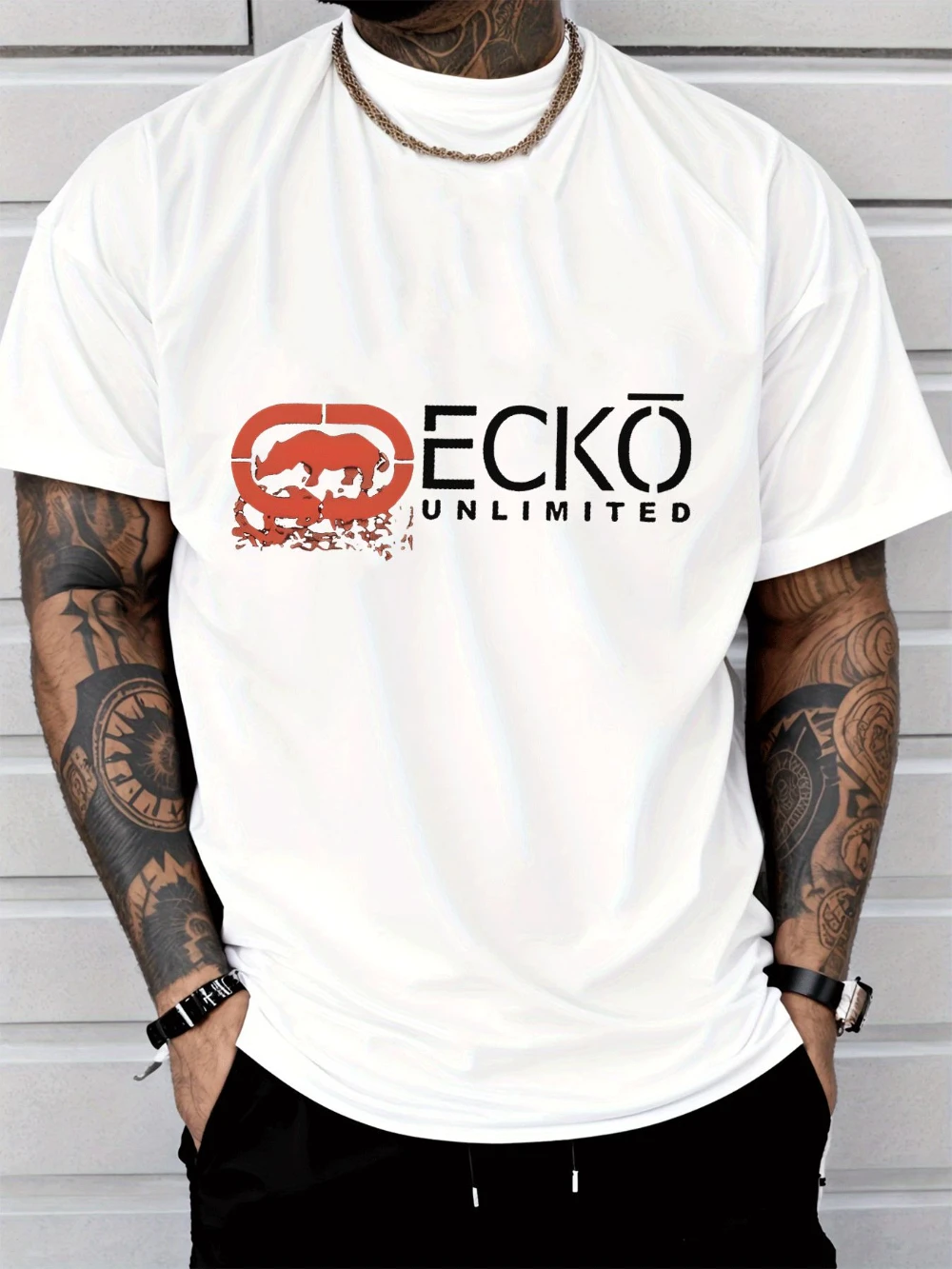 Men's Casual Trendy Rhino Logo Print T Shirt Men'sFashion Street Style Daily Wear for Adult Men's T-shirts for Summer