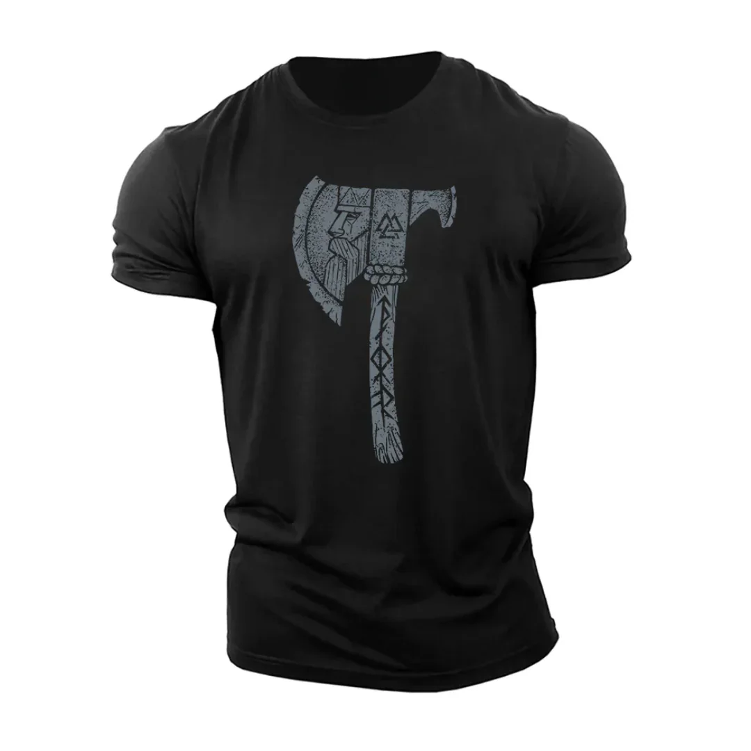

Viking Odin Axe с графическим принтом, летние роскошные брендовые хлопковые мужские и женские футболки с короткими рукавами, тренд уличной моды