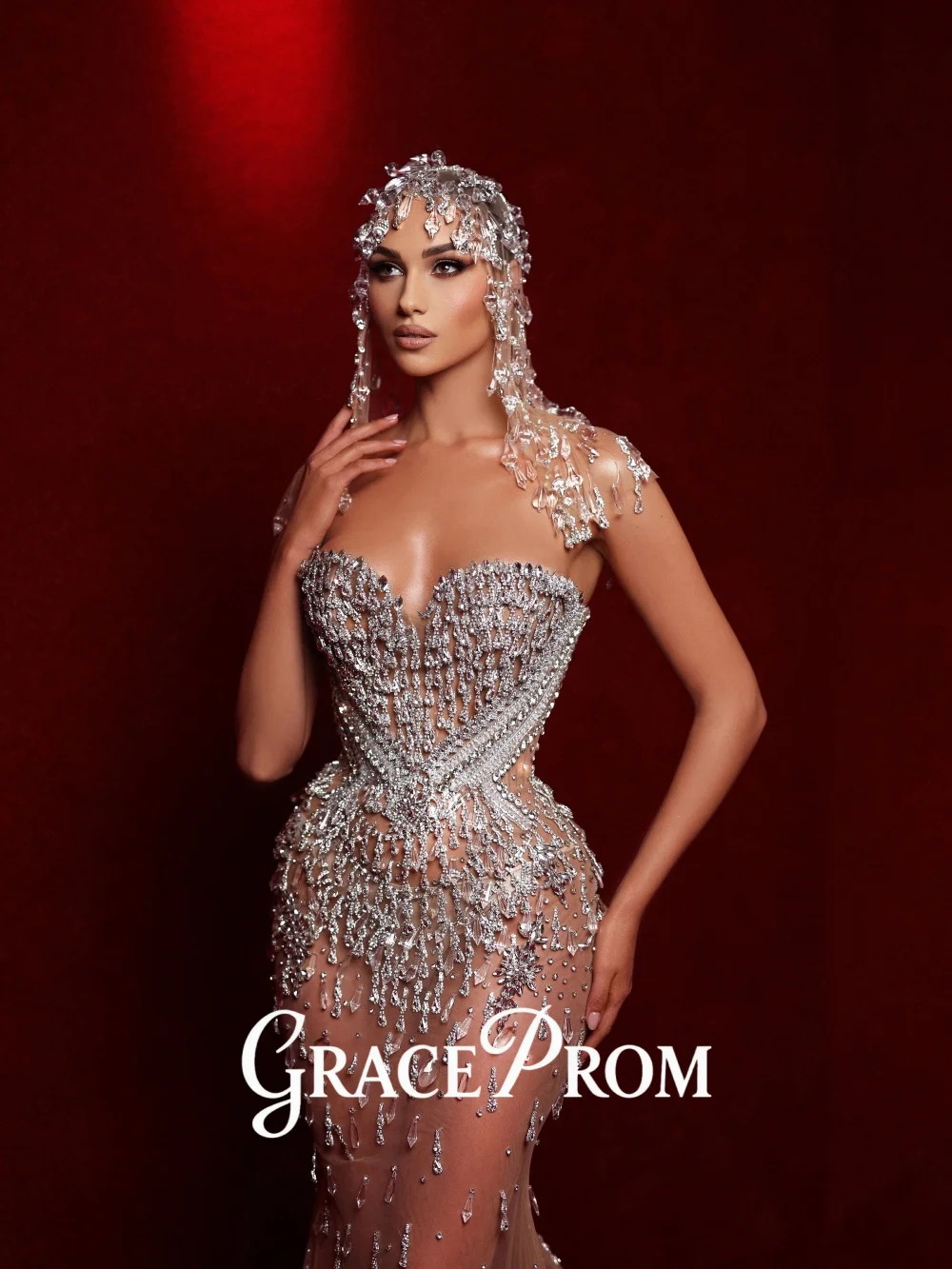 

GraceProm Luxe Sheer-Mesh Evening Dress 2026 Sequin-Overlay Carpet Gown Ornate A-Line Floor-Length Party Gown فساتين سه