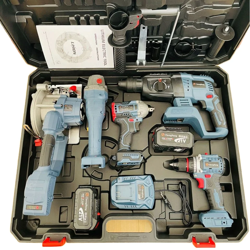 5-Piece Home Use Multi-Functional Rechargeable Lithium Electric Tool Set Single-Handed Hammer Drill Grinder Wrench Saw
