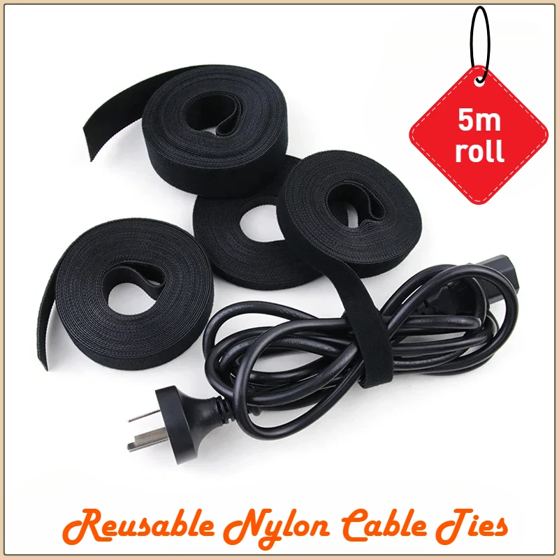 Cable Ties Reusable Loop Bundle Self Adhesive Black Nylon Strap Organizer Clip Wire Holder Management Fastening Tape DIY