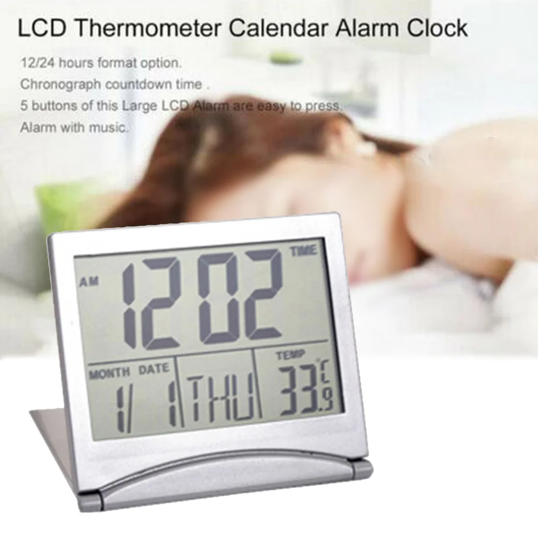 Tool Digital Clock W/ Calendar Accessories Alarm Parts Professional Silver Table Temperature Clock Digital LCD