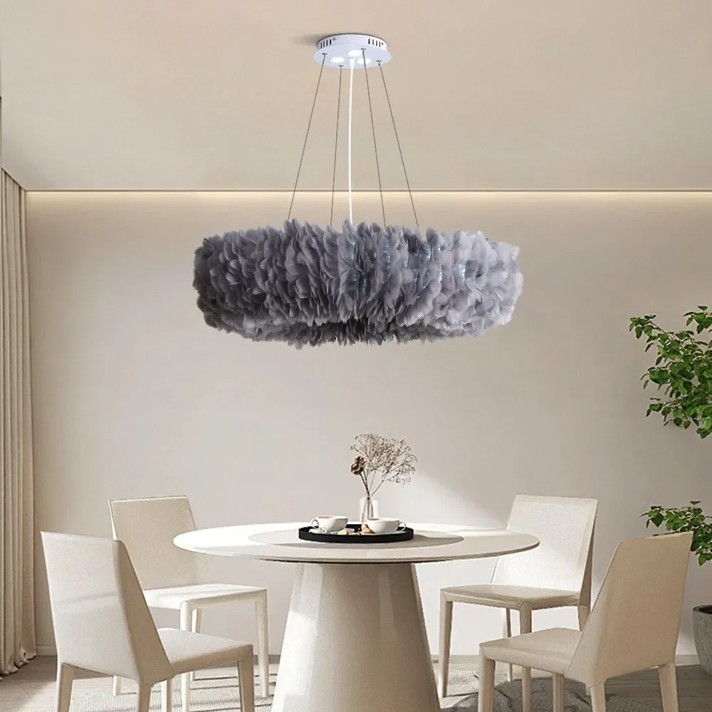 Artpad-白い羽の吊り下げランプ,e27電球が含まれています,子供部屋,リビングルームの装飾,ロフト用のシャンデリア