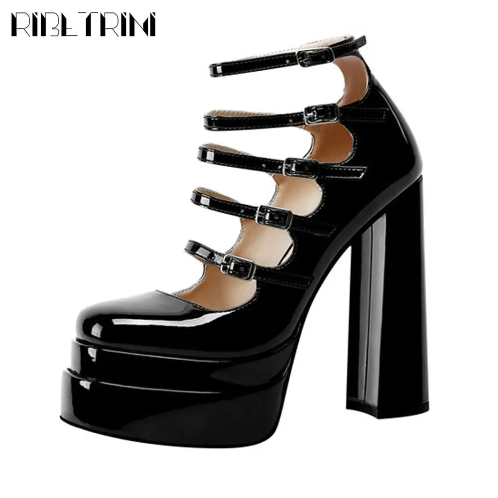 Chunky Block Heels For Women Double Platform Pumps Buckle Strappy Square Toe Dress Heeled Mary Jane Shoes Fashion Elegant Party