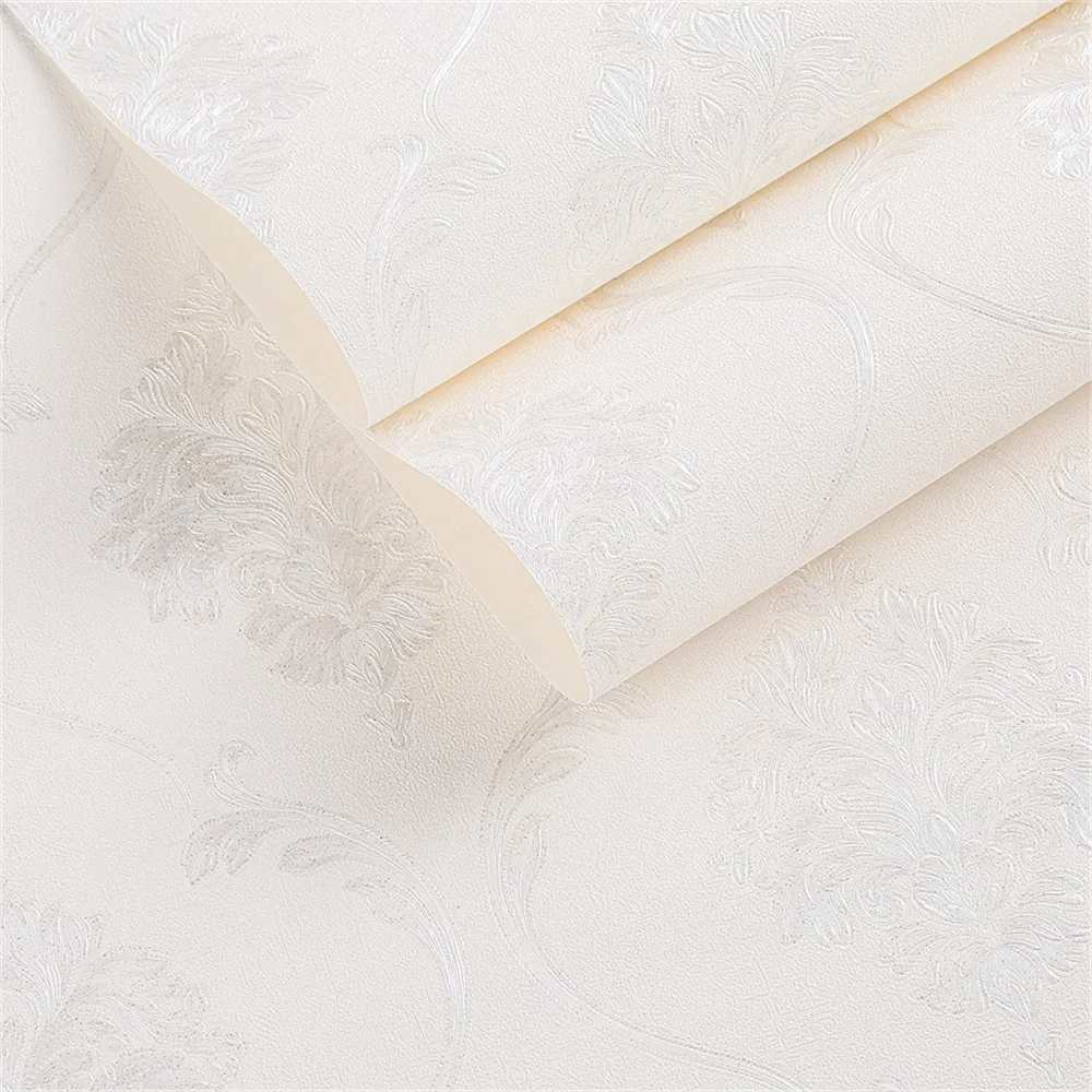 White Embossed Damask Wallpaper Plain Solid Color Damask Texture Wall Paper for Bedroom Living Room Background Decor