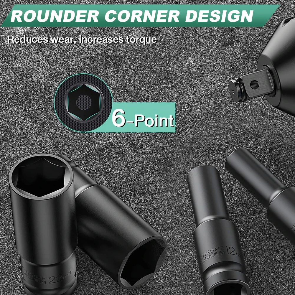 

1/2 Inch Extended Electric Wrench Socket Set Deep Socket Set Hexagonal Universal Socket 8-24mm /8-32mm Air Pneumatic Repair Tool