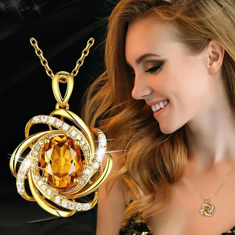 

Fashion gold plated gemstone Flower Necklace wedding jewelry engagement necklaces for women Zircon Pendant anniversary gift