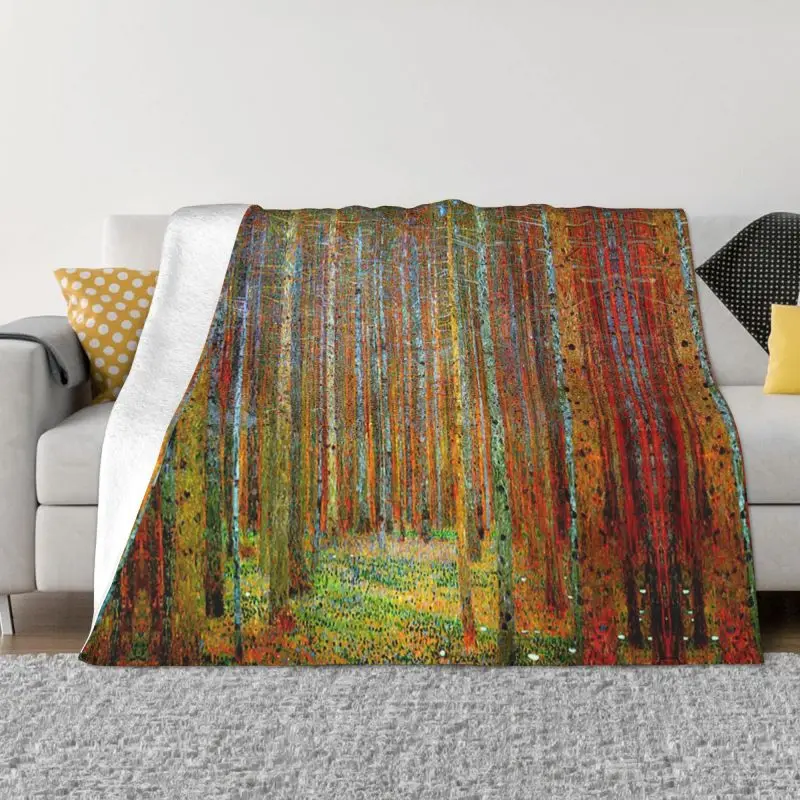 Gustav Klimt Landscape Painting Print Blanket Soft Fleece Spring Warm Flannel Throw Blankets for Sofa Outdoor Bed Bedspread