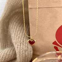 Trendy Red Heart Pendant Golden Necklace For Women Sweet Elegant Niche Design Party Jewelry Wedding Gifts