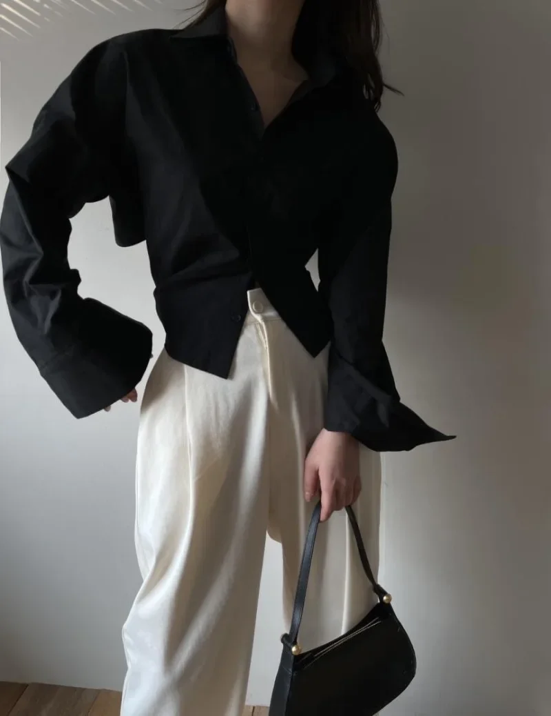 

Bandage Shirt Women Fashion Backless Sexy Blouse Office Ladies Casual Slim Chic Turn Down Collar Blusas Long Sleeve Top Mujer