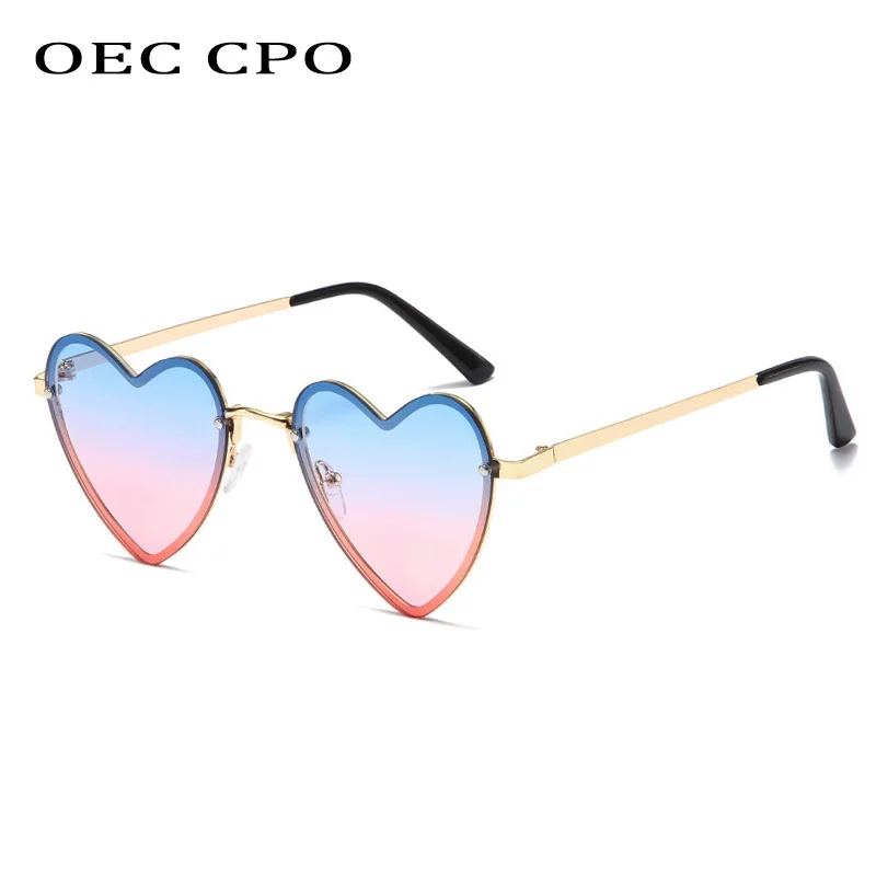 OEC CPO Ladies Heart Shaped Rimless Sunglasses Women Fashion Sun Glasses Female Trending Frameless Eyeglasses UV400 Eyewear