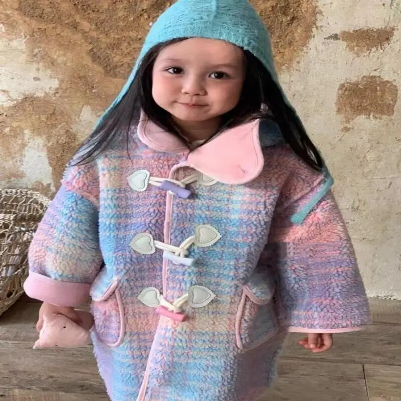 

Autumn Winter Girls' Warmth Overcoat Gradient Color Hooded Long Tops New Fashion Comfortable 7 To 12 Years Children Clothing