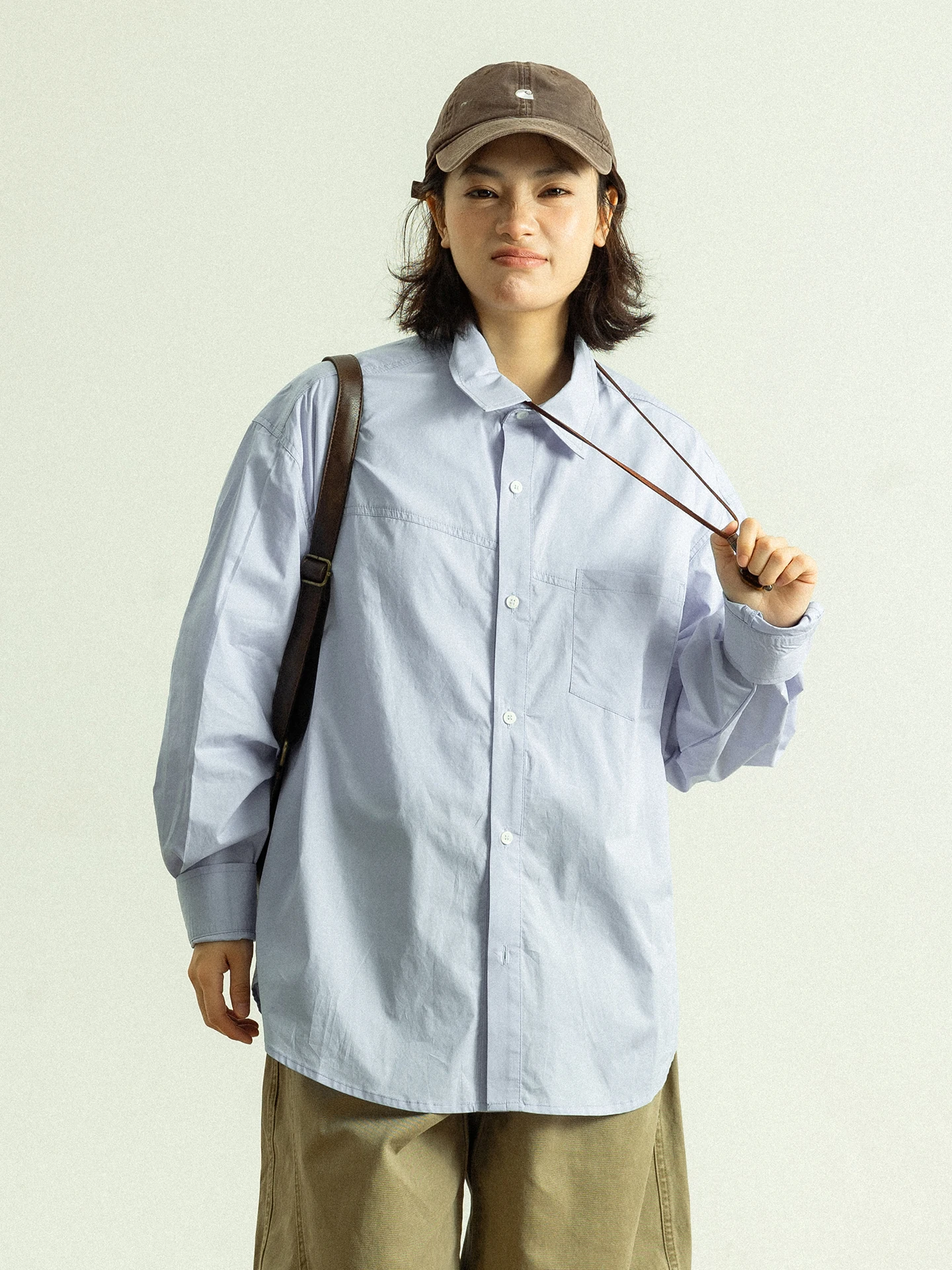 

Рубашка GoodNorth в японском стиле унисекс с длинным рукавом, повседневная, свободного кроя, из хлопка, с вставками, женская, модная, весенняя, с классическим воротником