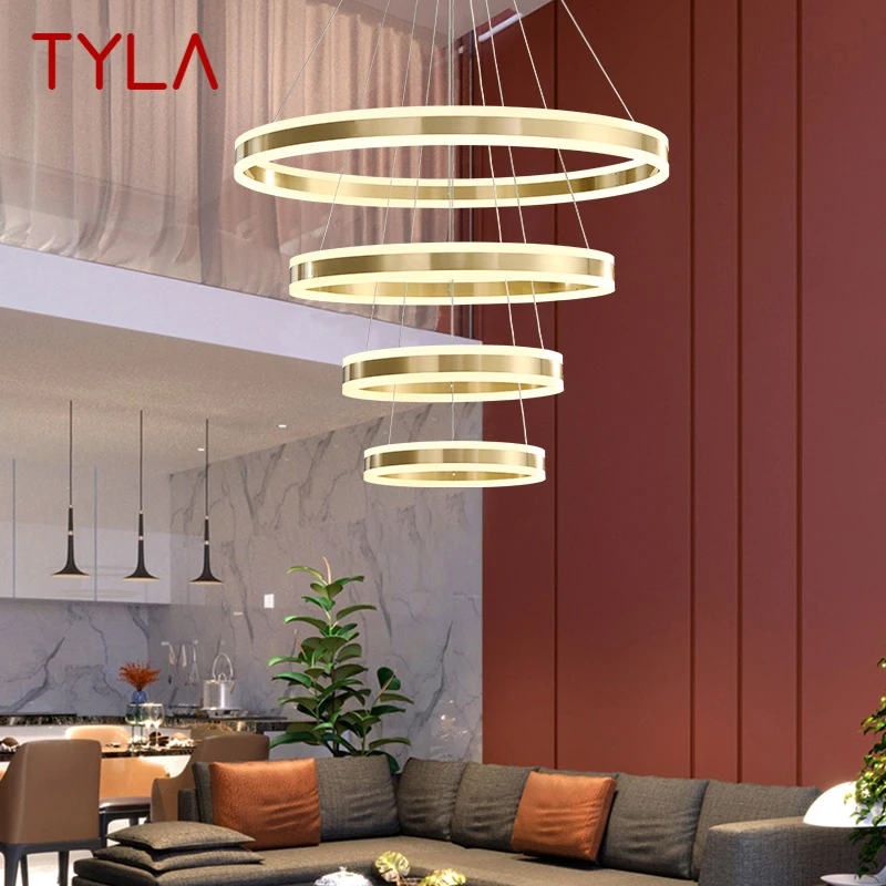 

TYLA Contemporary Ring Brass Pendant Lamp LED 3 Colors Copper Chandelier Lights Decor For Home