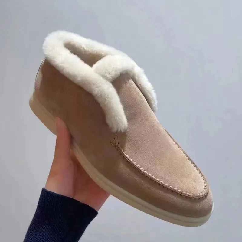 Winter Snow Boots For Women  Fur One-Piece Warm Loafers With Fleece Cuffs  Woolen Short Boots For Women  Wnter Boots