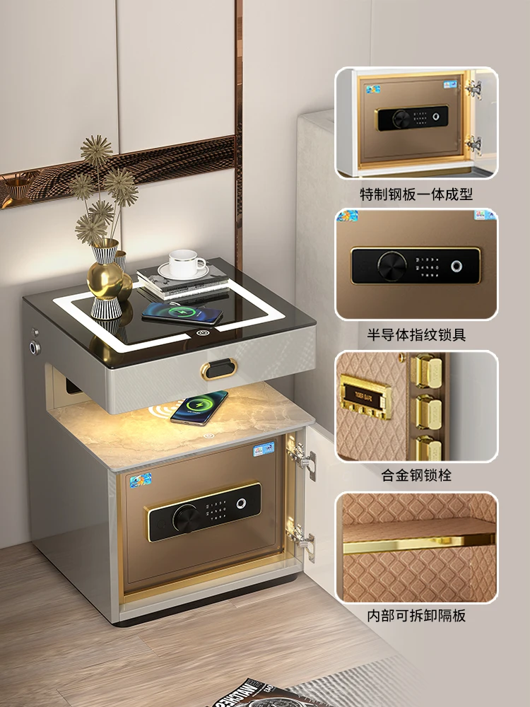 The product can be customized.Smart bedside table hidden tiger safe fingerprint Combination lock dual wireless charging