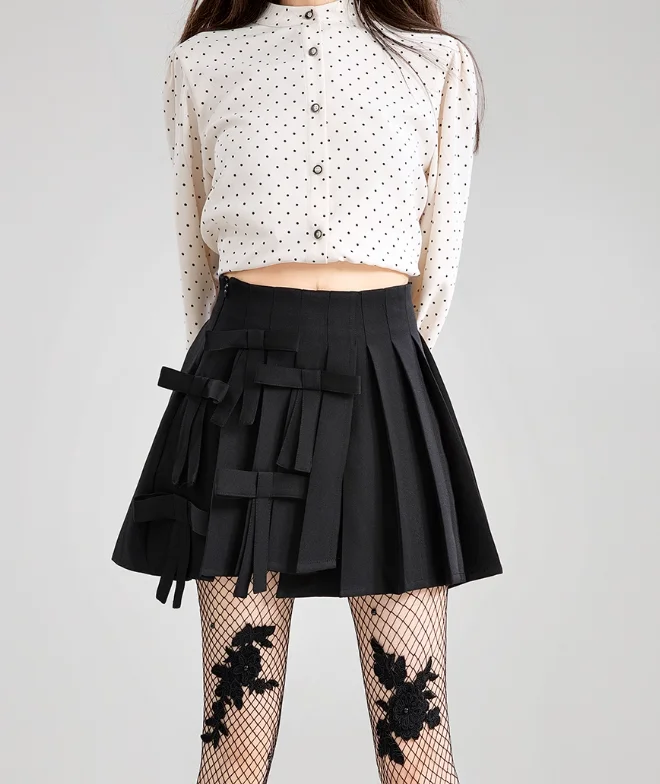 Jupes plissées à nœud tridimensionnel pour filles, douces et Sexy, tempérament, taille haute, ligne a, mode polyvalente, jupe rajeunissante, automne