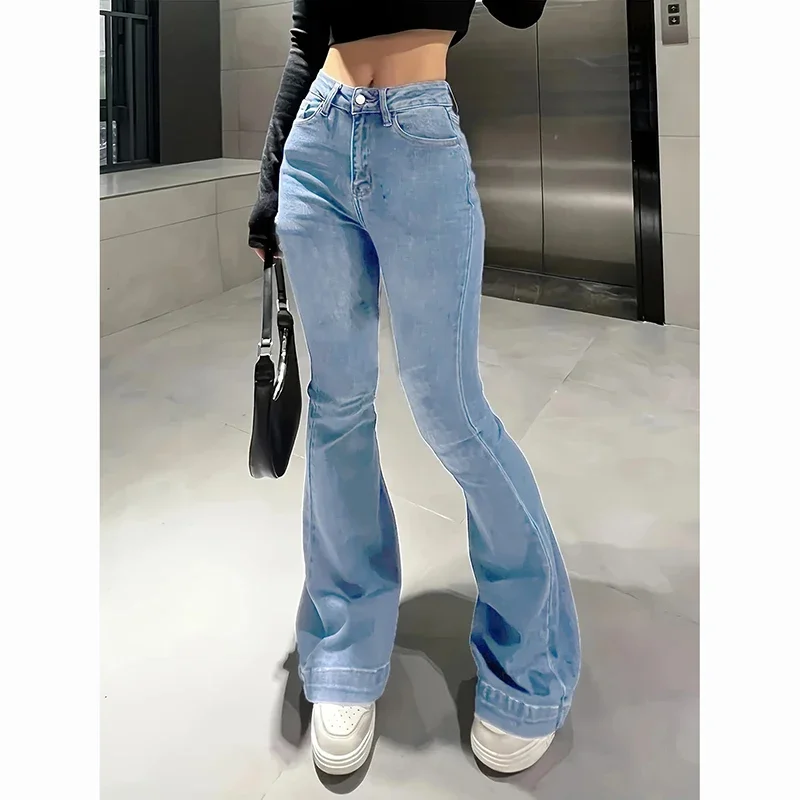 2025 Lady Chic Fashion High Waist Flared Jeans Women Comfortable Stretchy Thin Denim Pants Girls Concise Bell Bottoms Trousers