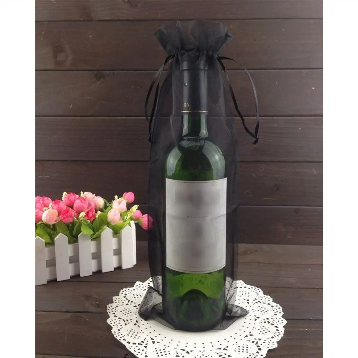 черные сумки для бутылок вина из органзы