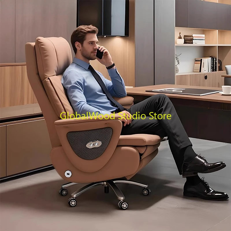 

Height Adjustable Electric Recliner Office Chair Cowhide Chair Computer Chair Without Wheels Armchair Desktop Stand