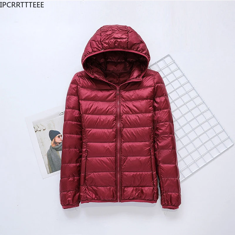 2023 Spring Autumn Women Ultralight Thin Down Jacket White Duck Down Hooded Winter Down Jackets