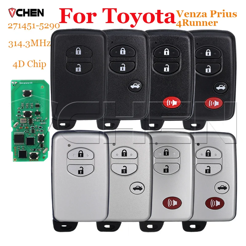 Car Remote Smart Key Fob For Toyota Venza Prius C V 4Runner 2009-2018 4D Chip 314.3MHz HYQ14ACX 271451-5290 Keyless Entry Logo