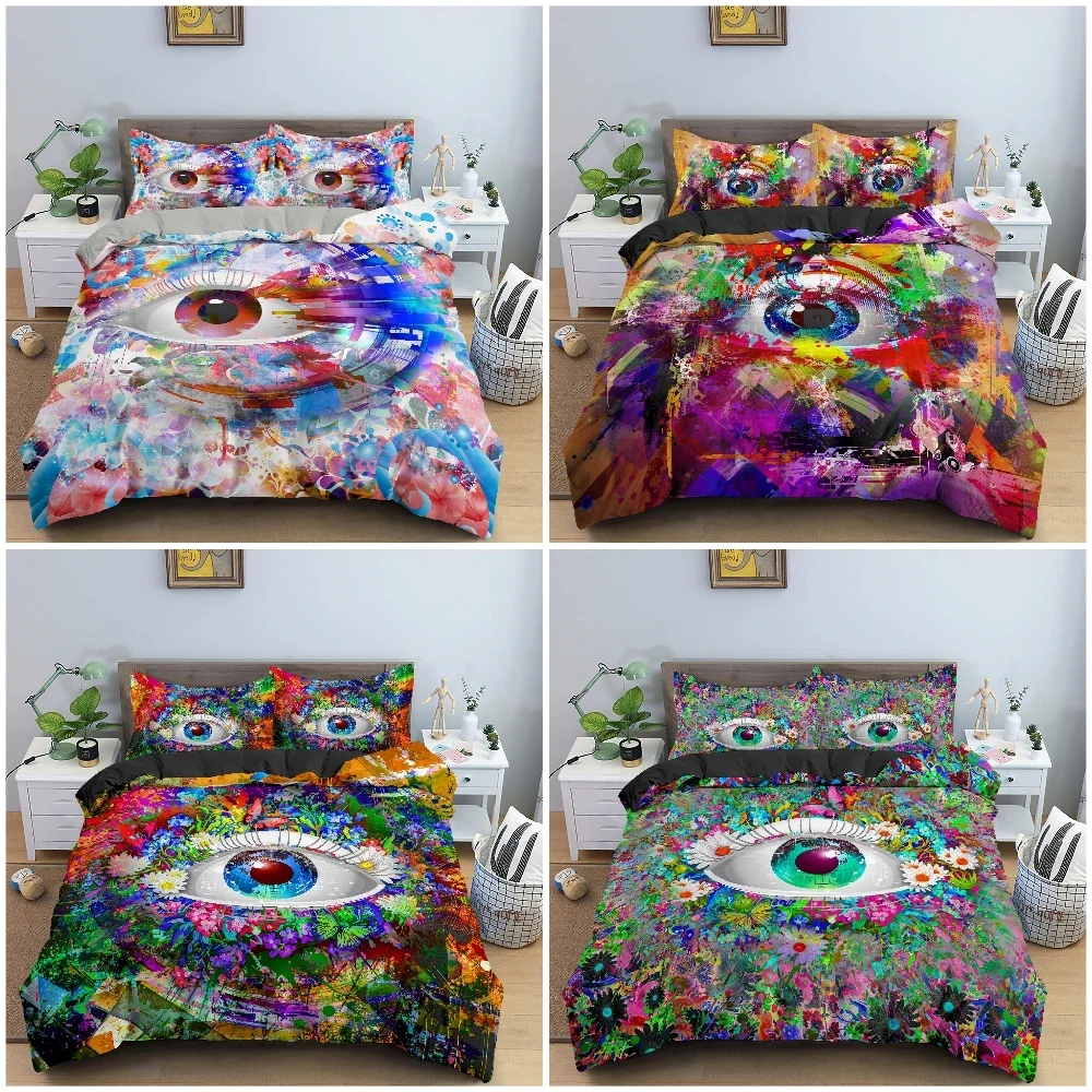 

Colored Art Human Eye Duvet Cover Bedding Set 3D Printed Quilt/Comforter Cover Pillowcase King Queen Twin Single Size Bedclothes