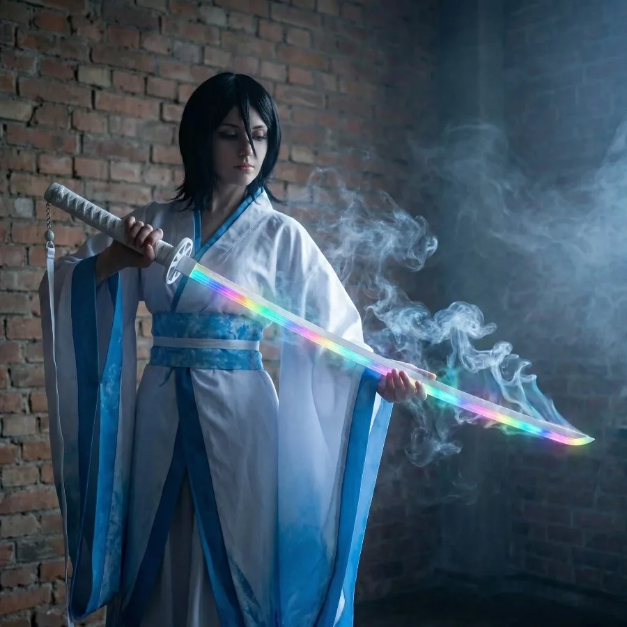 

40-дюймовый светящийся меч-катана Рукии Кучики из Bleach, оригинальный световой меч, деревянный меч-туман, Sode no Shirayuki, реквизит для косплея, игрушка, подарок