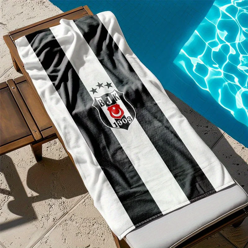 Besiktas-JK Soccer Club Official Black & White Logo Beach Towel - Quick-Dry Absorbent Large Rectangular Towel, Soft Pool, Travel