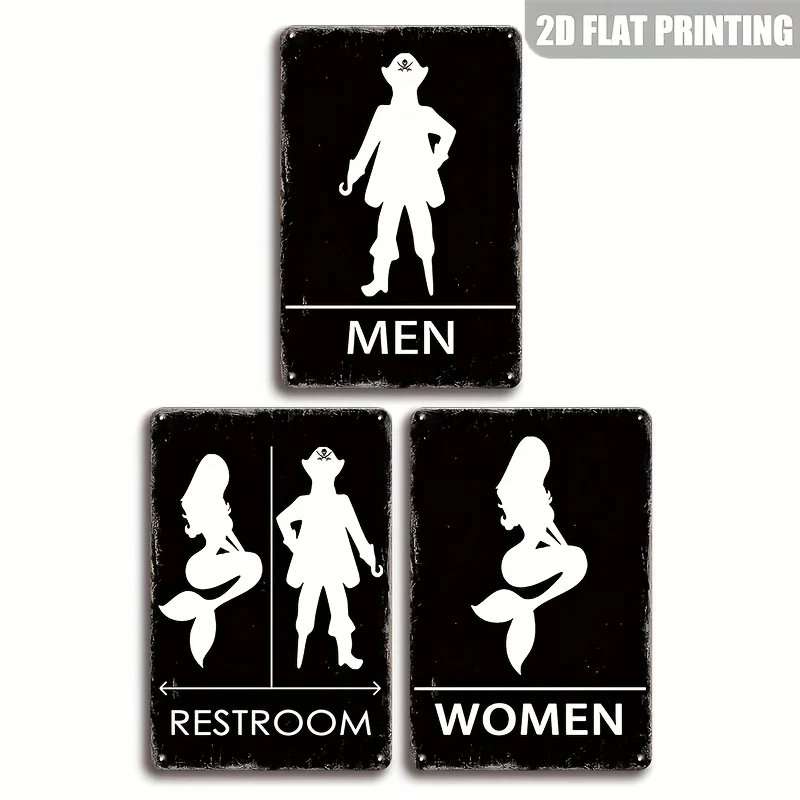 3pcs [JIT] Heavy-Duty Vintage Restroom Signs Suitable for Bathroom, Kitchen, Office & Hotel - Men/Women Icons, Black & White Toi