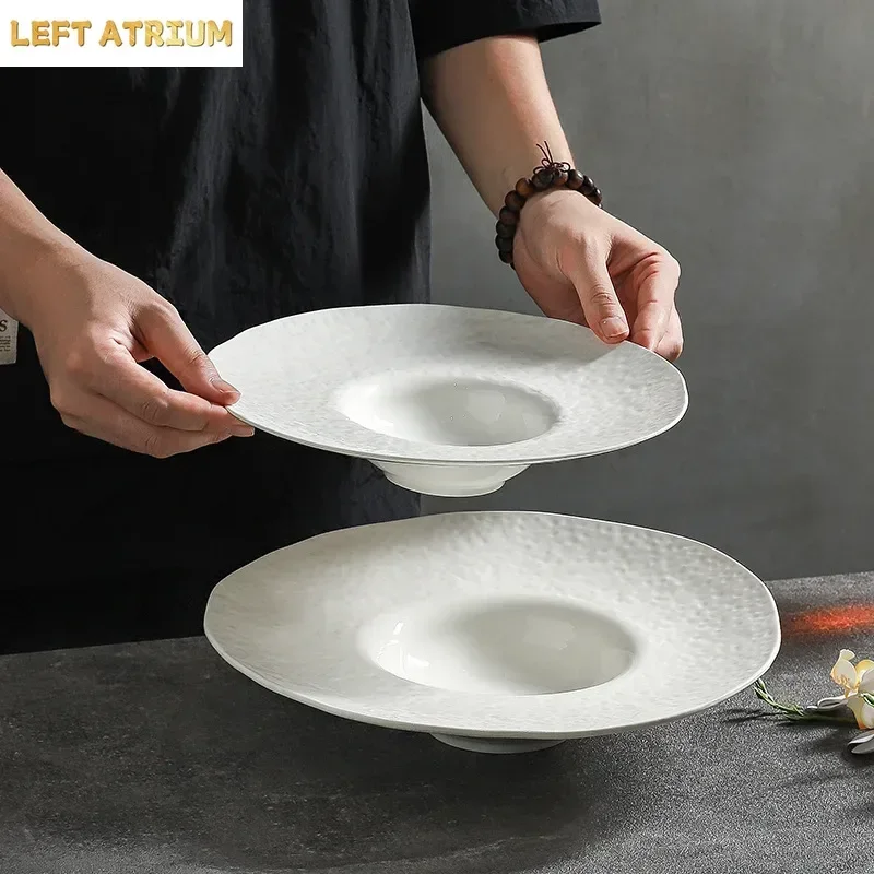 Hammer Pattern Irregular Thick Soup Plate Porcelain Salad Plate Dessert Snack Plate Serving Plates Molecular Cuisine Tableware