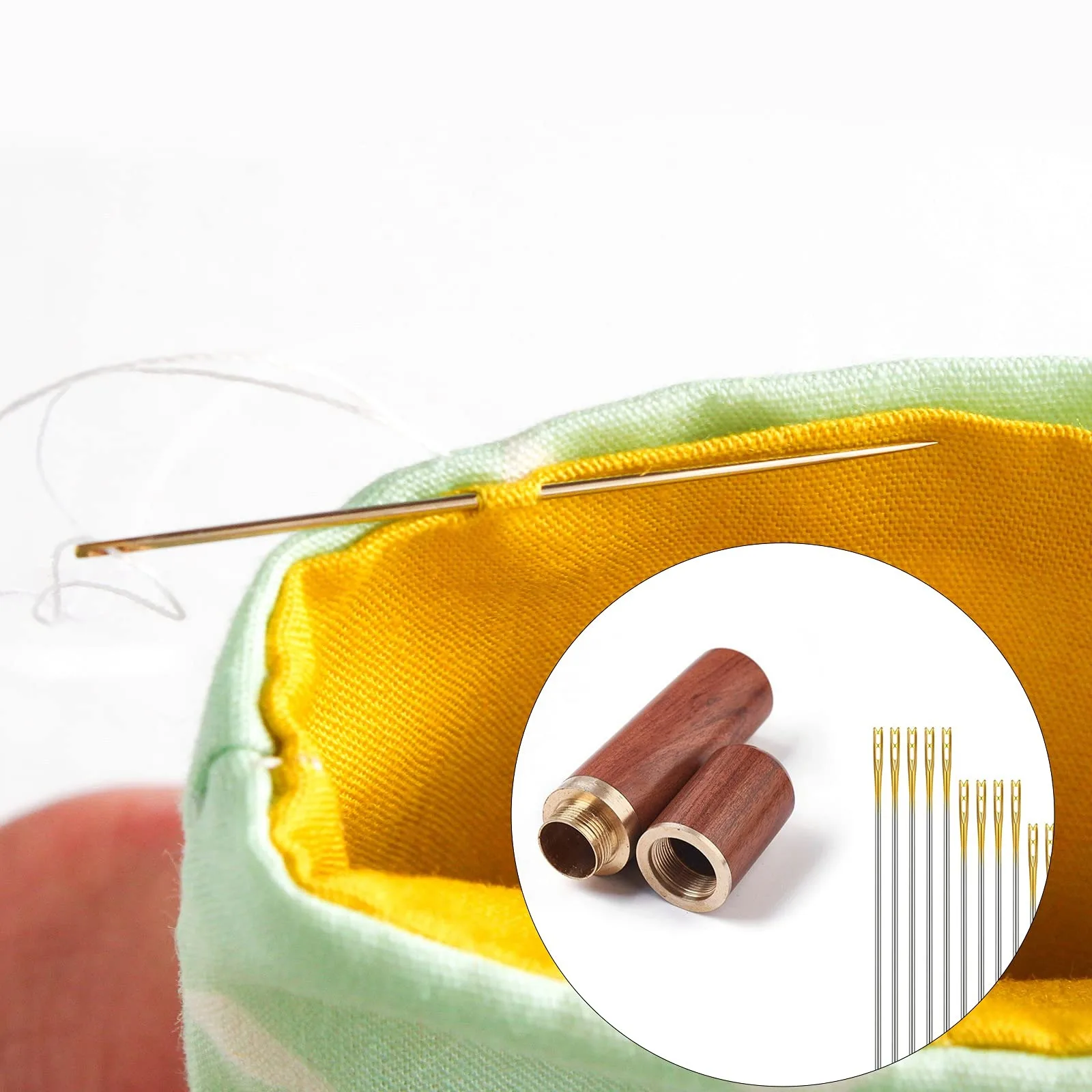 AT77 바느질 바늘과 자수 바늘을 보관하기 위한 나무 바늘 케이스, 바느질 골무 손가락 보호대가 있는 바늘 키트