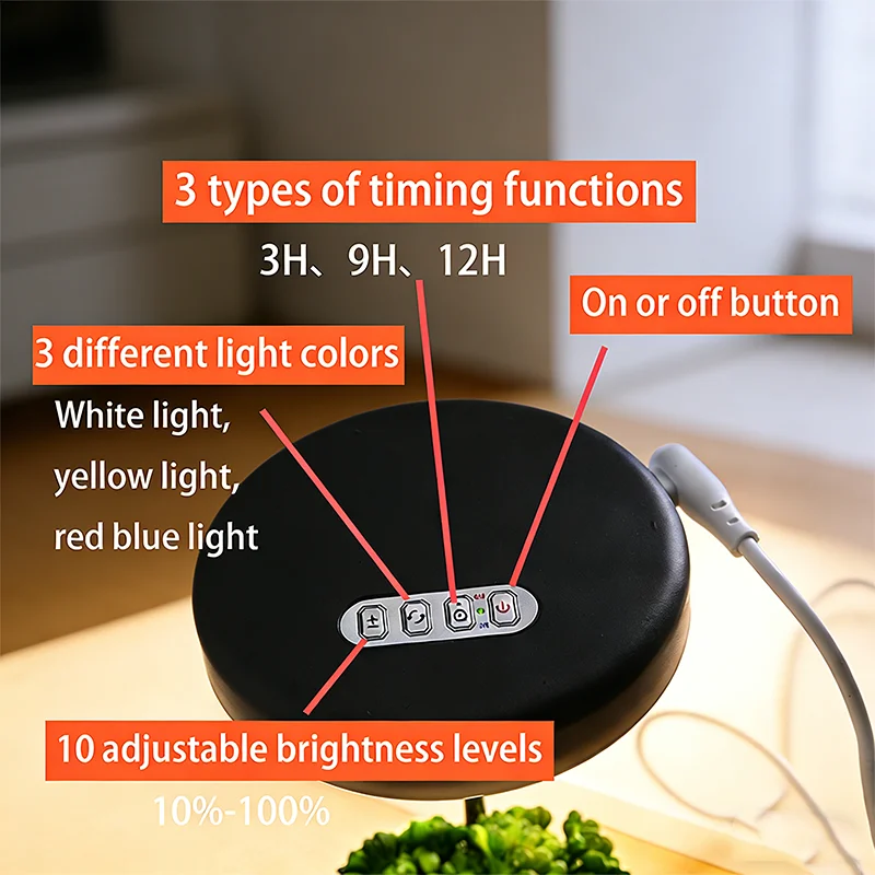 Grow Light for Indoor Plants, Small LED Lamp with Full Spectrum, 3/9/12H Timer, Adjustable Height for Succulents, Herbs, Flower