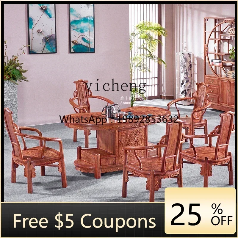 

AB Tea Table Table-Chair Set Solid Wood Kung Fu Waist Tea Table Pterocarpus Erinaceus Poir. Office Tea Table