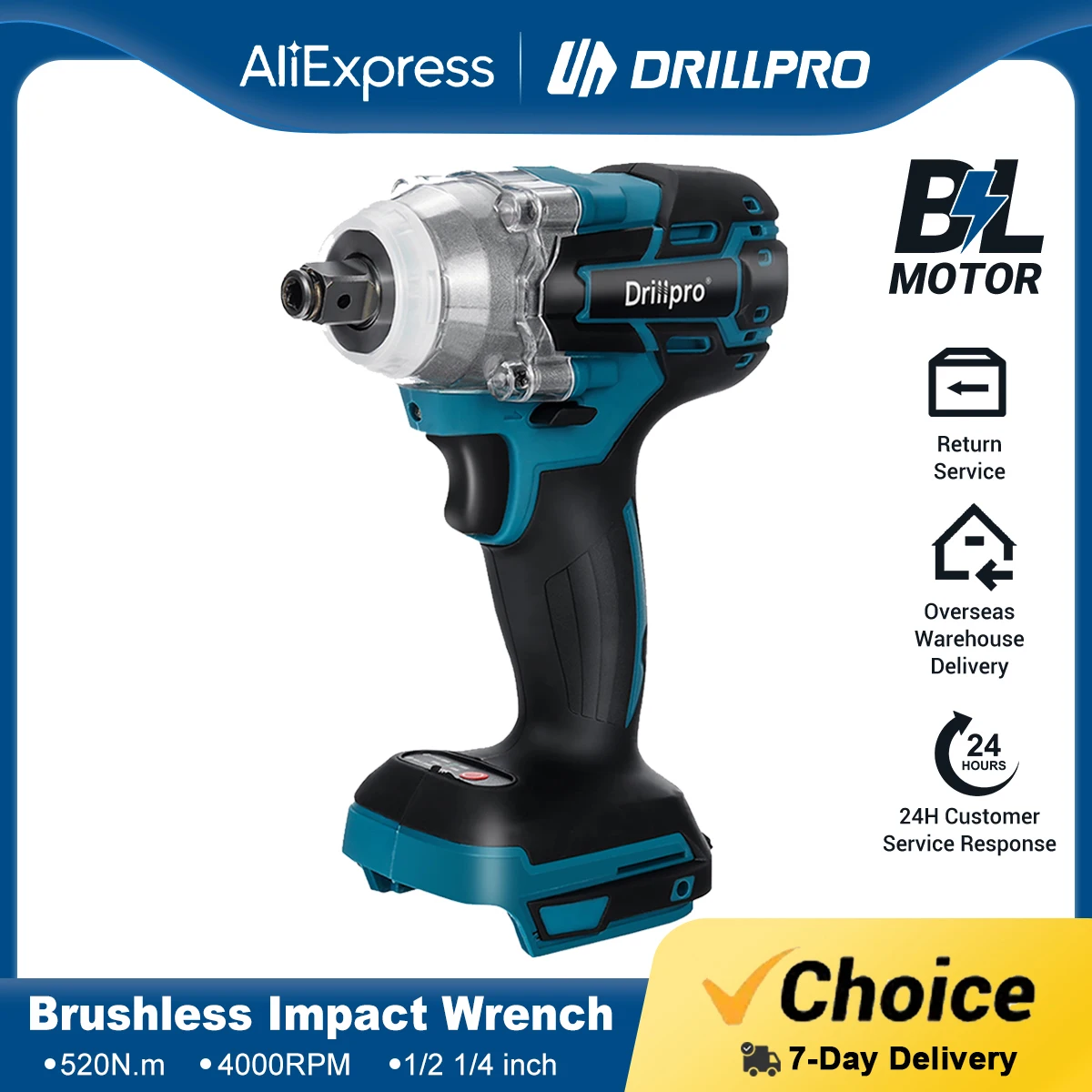Drillpro-brushless Chave Elétrica Chave de Impacto Recarregável sem Fio Ferramentas Elétricas para Bateria Makita 18v 2