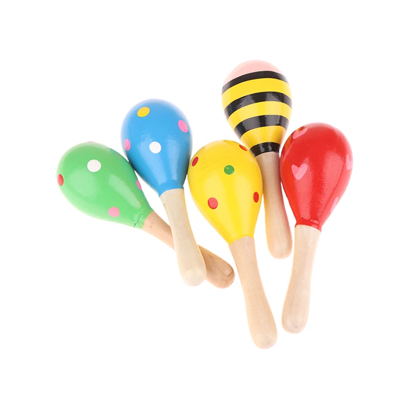 2Pcs Mini Wooden Painting Sand Hammer Maracas Rattle Shaker Toy For Baby Musical Instruments Baby Shower Party Favors Gift Kids