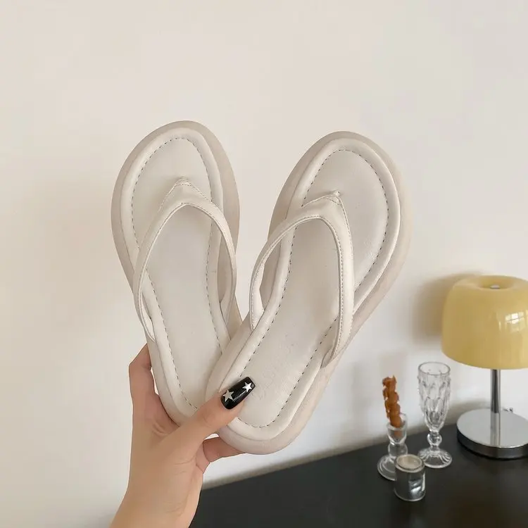 Stylish Comfortable Casual Women\'s Flip-flops New Summer Indoor and Outdoor Round Head Open-toe Flat Flip-flops Slides Slippers