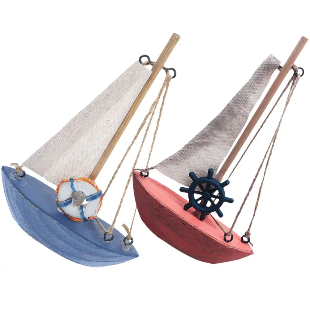 

2Pcs Home Sailboat Decor Chic Mediterranean Style Boat Ornament for Office Desk Bedroom Interior Decoration Items