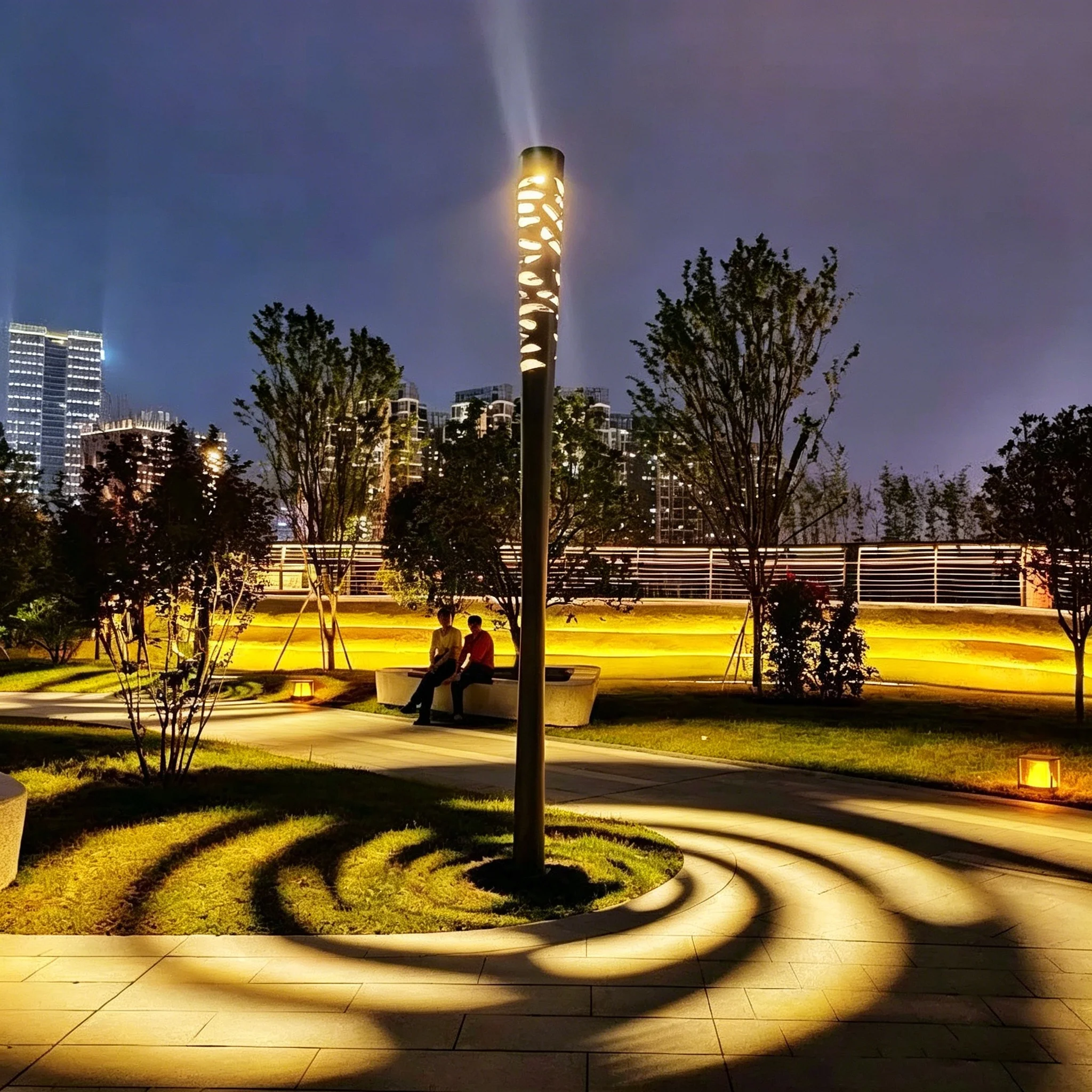 Modern Minimalist Outdoor LED Garden Lights Featuring Hollowed Out Carved Ground Patterns and  AC Powered Garden Lights