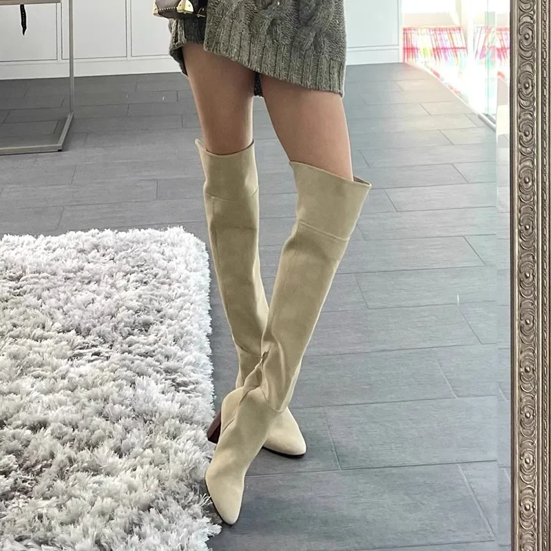 

Coarse Heeled Knee High Boots, Women's British Style Knight Boots, High Boots, Western Cowboy Boots, Round Toe Slim Stack Boots