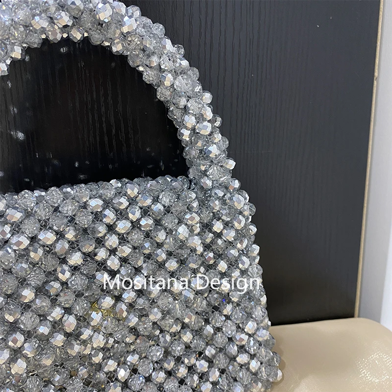 Imagem -03 - Bolsas de Cristal Prata Talão Designer para Mulheres Bolsas de Praia Artesanais Bolsa Feminina Decoração da Moda Bolsas Brilhantes Verão