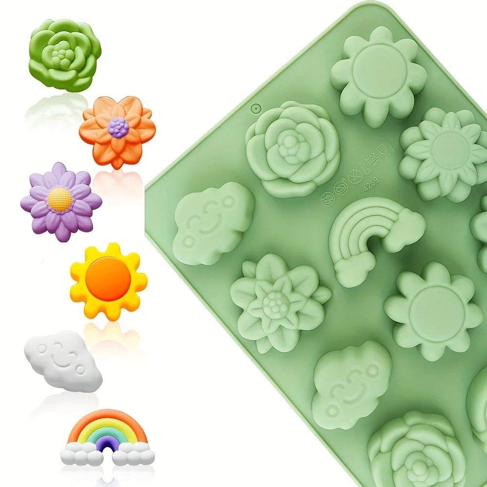 A Set of Various Silicone Molds for Candy, Cookie Molds, Chocolate Molds, Suitable for Making Cake Decorations, Chocolate, Candy, DIY Cookies, Small Breads, Green