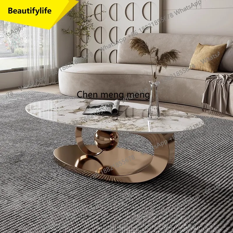 X188 طاولة قهوة معدنية من الفولاذ المقاوم للصدأ شقة صغيرة طاولة قهوة إيطالية فاخرة خفيفة طاولة شاي بلاطة صخرية #1